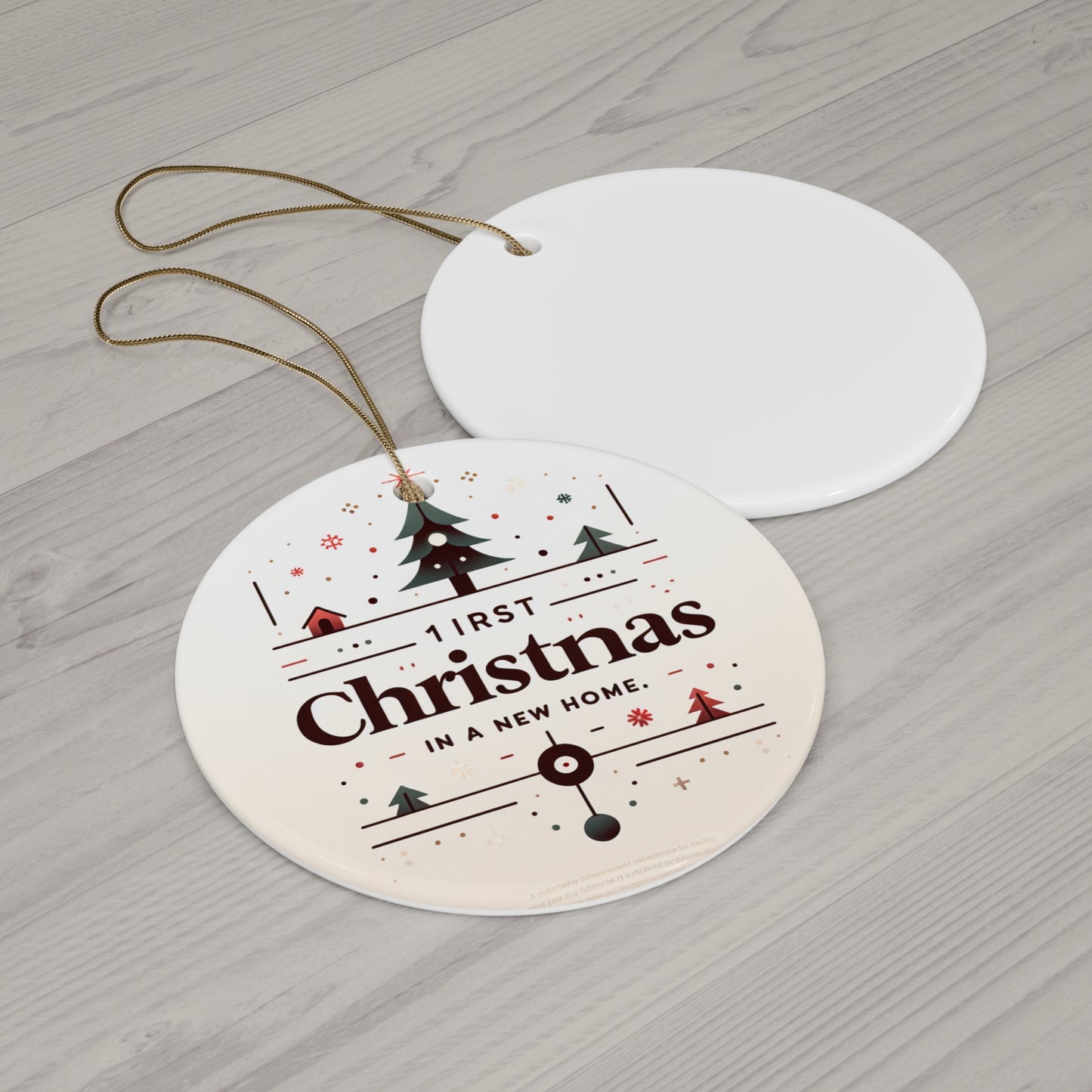 Ceramic Ornament, 4 Shapes - First Christmas in a New Home, Holiday Decoration, Housewarming Gift, Christmas Tree Decor, New